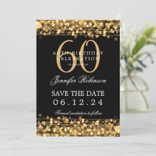 Gold 60th Birthday Save the Date w/ Details Invitation