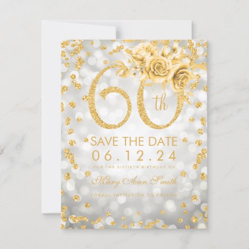 Gold 60th Birthday Silver Glam Lights  Save The Date