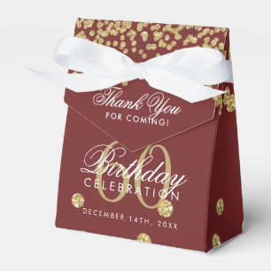 Gold 60th Birthday Thank You Confetti Burgundy Favor Boxes