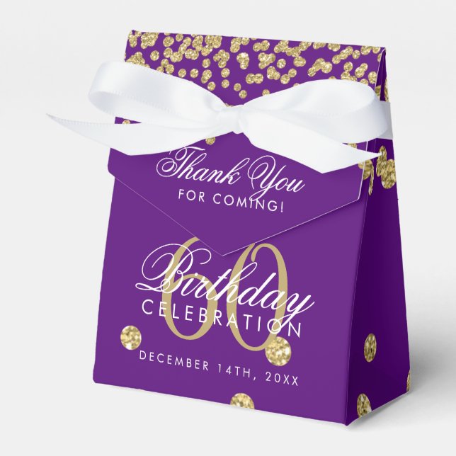 Gold 60th Birthday Thank You Confetti Purple Favor Boxes (Front Side)
