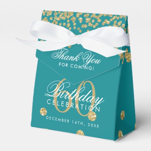 Gold 60th Birthday Thank You Confetti Teal Favor Boxes