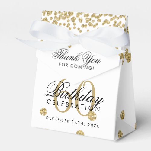 Gold 60th Birthday Thank You Confetti White Favor Boxes