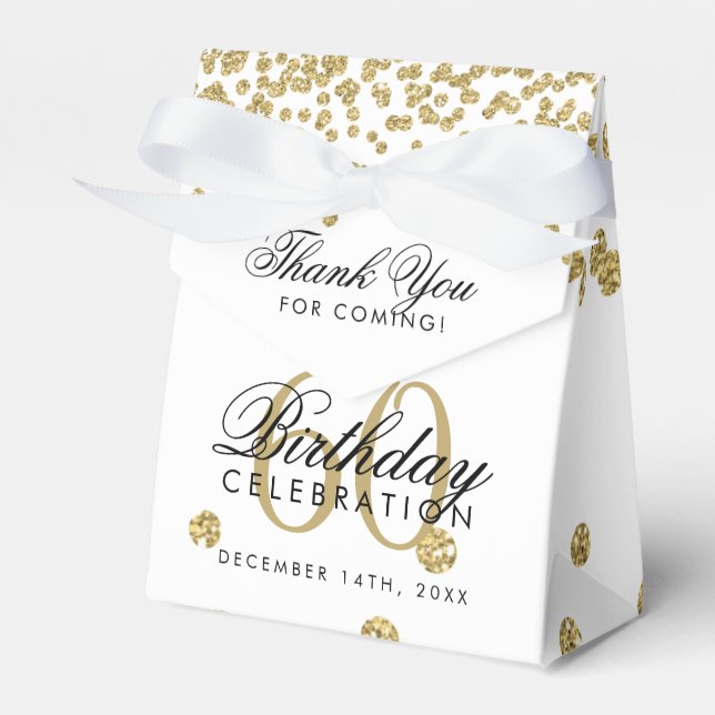 Gold 60th Birthday Thank You Confetti White Favor Boxes (Front Side)