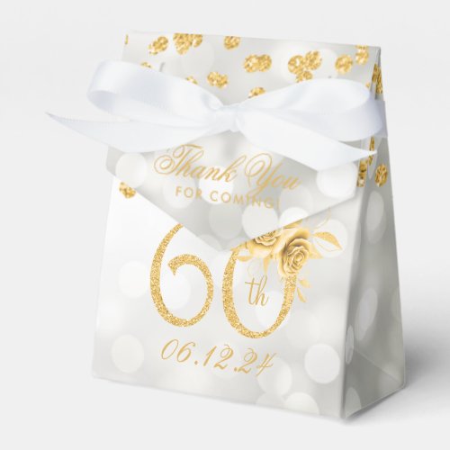 Gold 60th Birthday Thank You Floral Silver Lights Favor Boxes