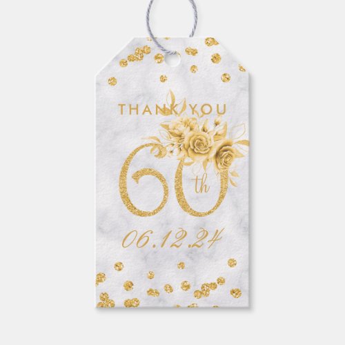 Gold 60th Birthday Thank You Glam Marble  Gift Tags