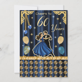 Gold 60th Birthday with Dancing Couples Invitation