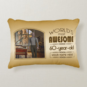 Gold 60th Birthday World’s Best Custom Photo Frame Accent Pillow