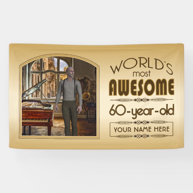 Gold 60th Birthday World’s Best Custom Photo Frame Banner (Horizontal)