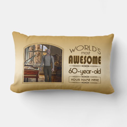 Gold 60th Birthday Worlds Best Custom Photo Frame Lumbar Pillow