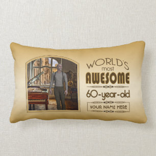 Gold 60th Birthday World’s Best Custom Photo Frame Lumbar Pillow