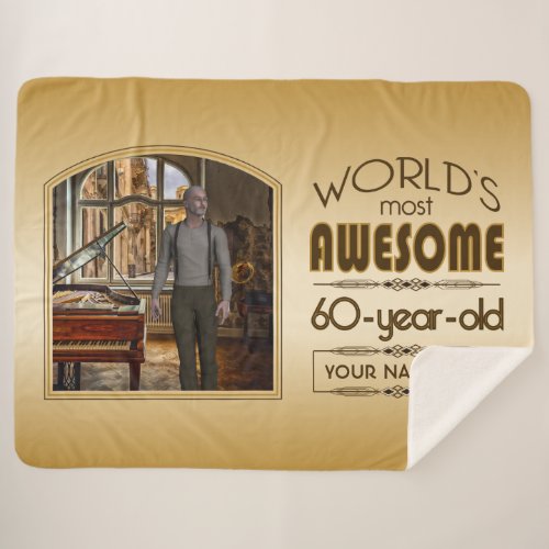 Gold 60th Birthday Worlds Best Custom Photo Frame Sherpa Blanket