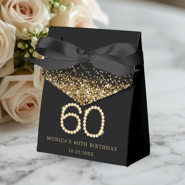 Gold 60th Diamonds Birthday Party Favor Boxes (Gold Diamonds 60th Birthday Party Favor Boxes)