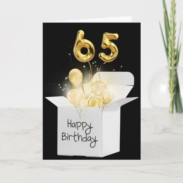 Gold 65th Birthday Balloons In White Box Card (Front)