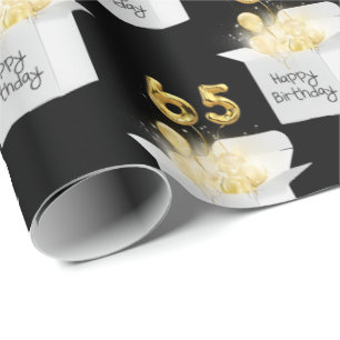 Gold 65th Birthday Balloons in White Box Wrapping Paper