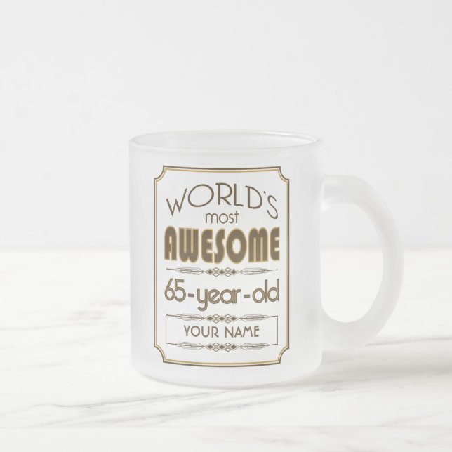 Gold 65th Birthday Celebration World Best Fabulous Frosted Glass Coffee Mug (Right)