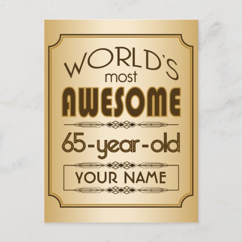 Gold 65th Birthday Celebration World Best Fabulous Invitation Postcard