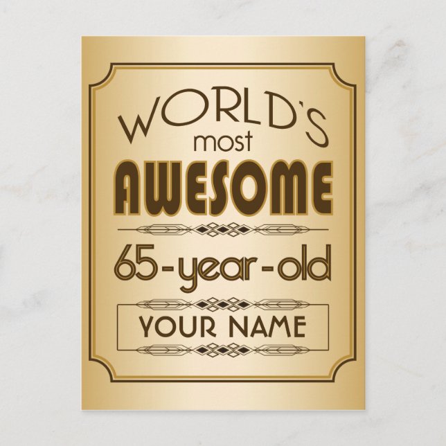 Gold 65th Birthday Celebration World Best Fabulous Invitation Postcard (Front)