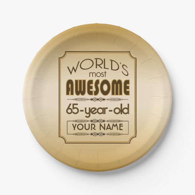Gold 65th Birthday Celebration World Best Fabulous Paper Plates (Front)