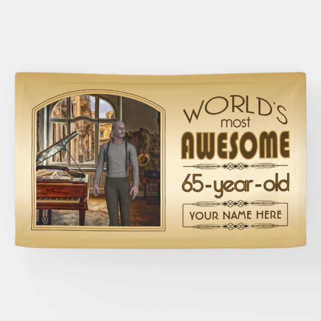 Gold 65th Birthday World’s Best Custom Photo Frame Banner (Horizontal)
