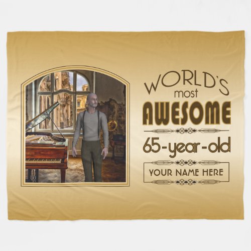 Gold 65th Birthday Worlds Best Custom Photo Frame Fleece Blanket