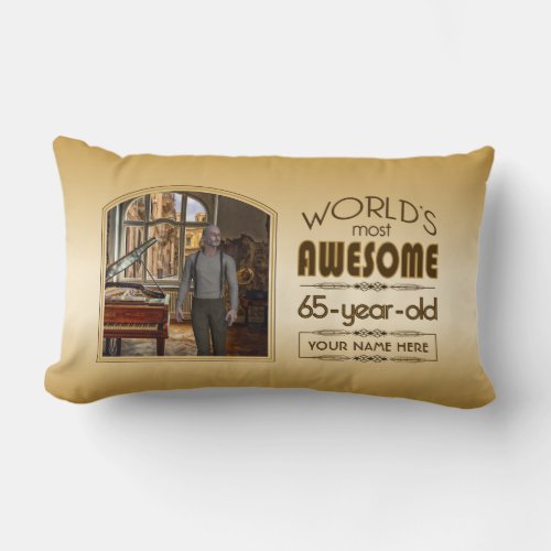 Gold 65th Birthday Worlds Best Custom Photo Frame Lumbar Pillow