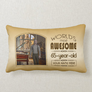 Gold 65th Birthday World’s Best Custom Photo Frame Lumbar Pillow