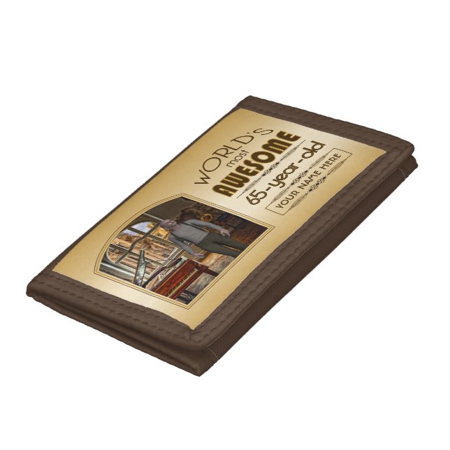 Gold 65th Birthday World’s Best Custom Photo Frame Trifold Wallet (Bottom)