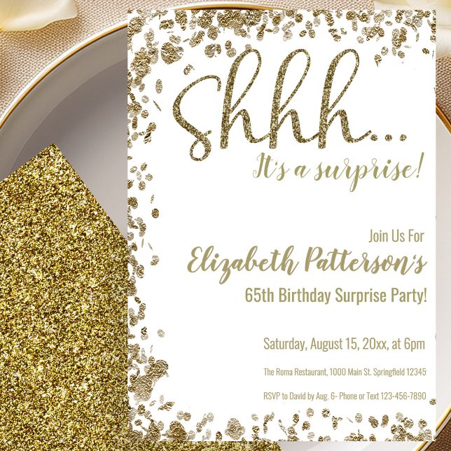 Gold 65th Surprise Birthday Party Invitation (Creator Uploaded)