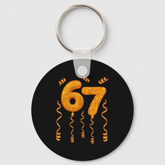 Gold 67 Party Balloons Funny 67 Meme Christmas 67  Keychain (Front)
