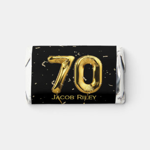 Gold 70th Birthday Balloons and Confetti Hershey's Miniatures