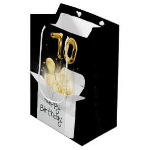 Gold 70th Birthday Balloons in Box    Medium Gift Bag