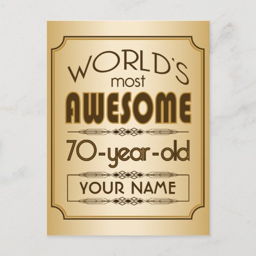 Gold 70th Birthday Celebration World Best Fabulous Invitation Postcard