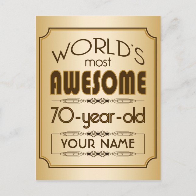 Gold 70th Birthday Celebration World Best Fabulous Invitation Postcard (Front)