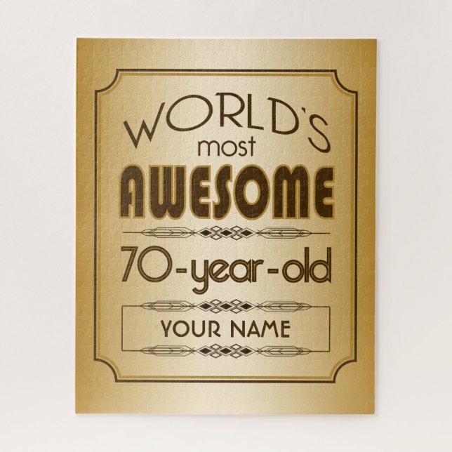 Gold 70th Birthday Celebration World Best Fabulous Jigsaw Puzzle (Vertical)
