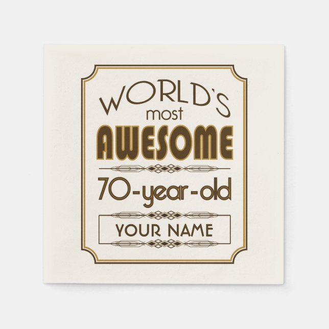 Gold 70th Birthday Celebration World Best Fabulous Paper Napkins (Front)