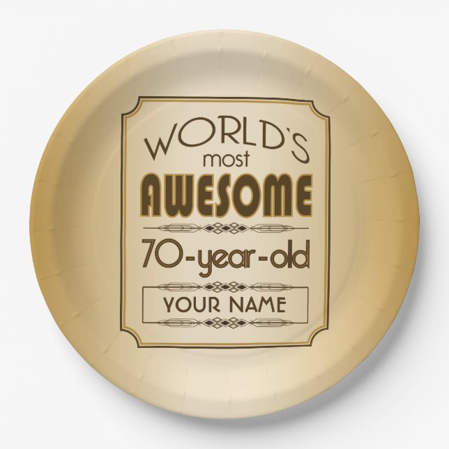 Gold 70th Birthday Celebration World Best Fabulous Paper Plates (Front)