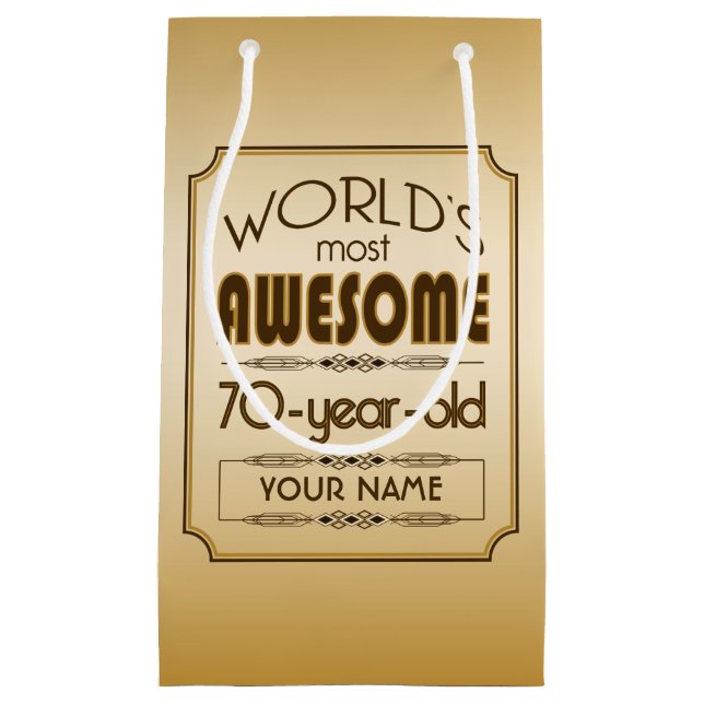 Gold 70th Birthday Celebration World Best Fabulous Small Gift Bag (Front)