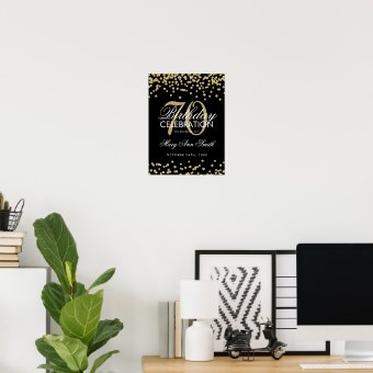 Gold 70th Birthday Glitter Confetti Black Poster | Zazzle