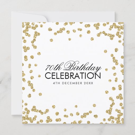Gold 70th Birthday Glitter Confetti Invitation | Zazzle