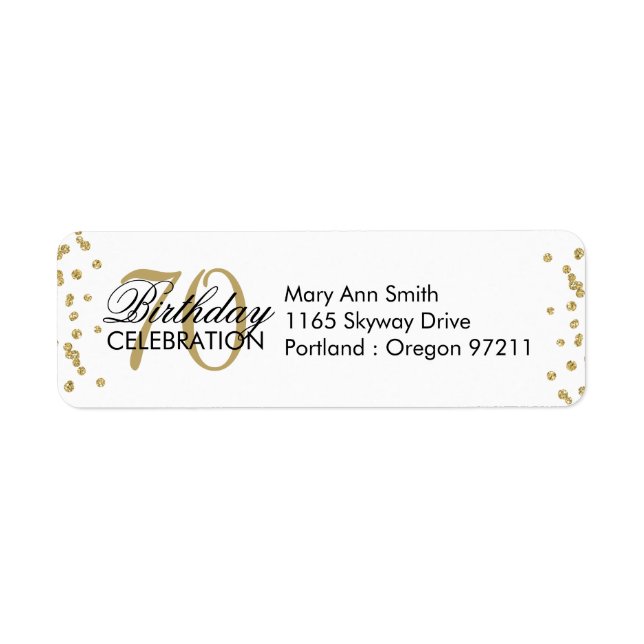 Gold 70th Birthday Glitter Confetti Label (Front)