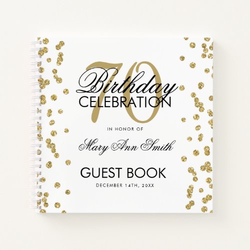 Gold 70th Birthday Guestbook Confetti White Notebook