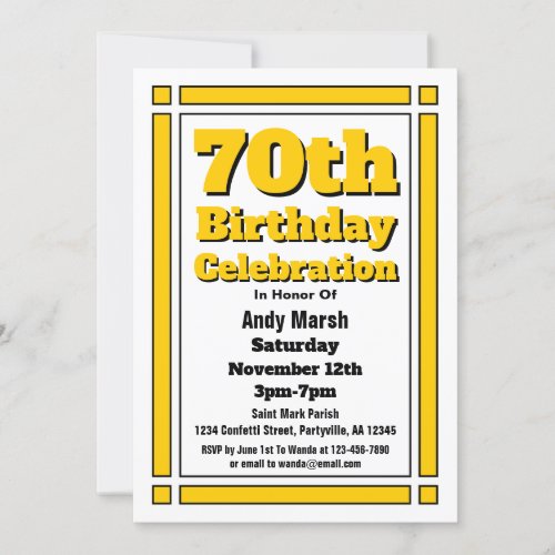 Gold 70th Birthday Invitation