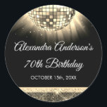 Gold 70th Birthday Party 70's Disco Ball Classic Round Sticker<br><div class="desc">Add a touch of disco glamour to your 70th birthday celebration with our Gold 70th Birthday Party 70's Disco Ball Sticker. This sticker captures the essence of the disco era, making it the perfect choice for a retro-themed bash or any event where you want to infuse a touch of '70s...</div>