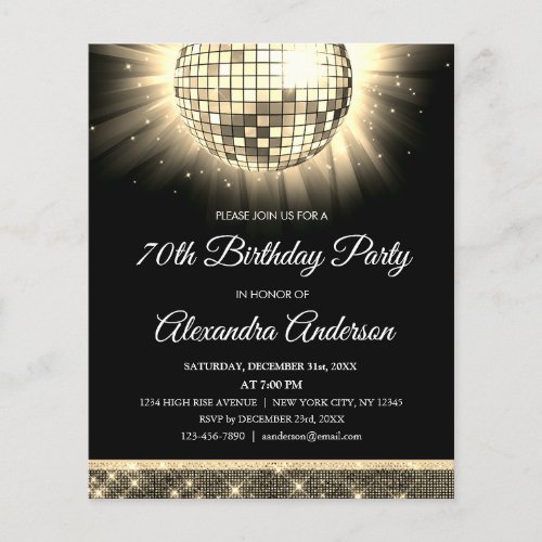 Gold 70th Birthday Party 70s Disco Ball Flyer