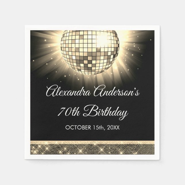 Gold 70th Birthday Party 70's Disco Ball Napkins (Front)
