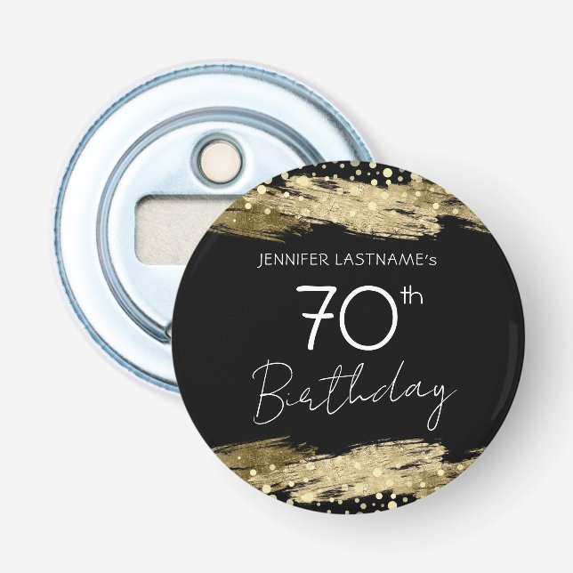 Gold 70th Birthday Party Bottle Opener (Front)
