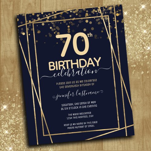 Gold 70th Birthday Party Budget Invitation