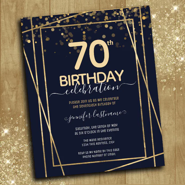 Gold 70th Birthday Party Budget Invitation | Zazzle