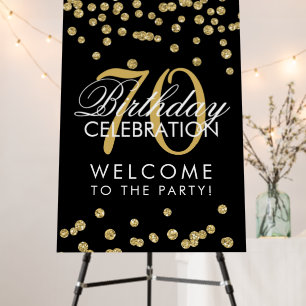 Gold 70th Birthday Party Glitter Confetti Black Foam Board
