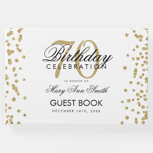 Gold 70th Birthday Party Glitter Confetti Guest Book